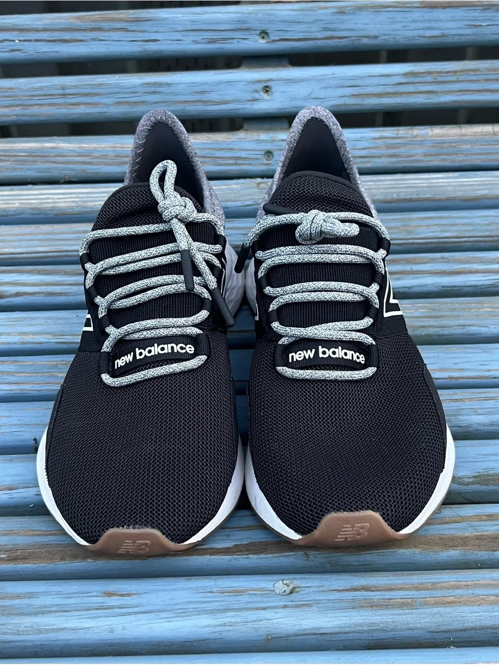 New Balance Black and White Women's Running Sneakers with Heather Gray Collar - Picture 5 of 9